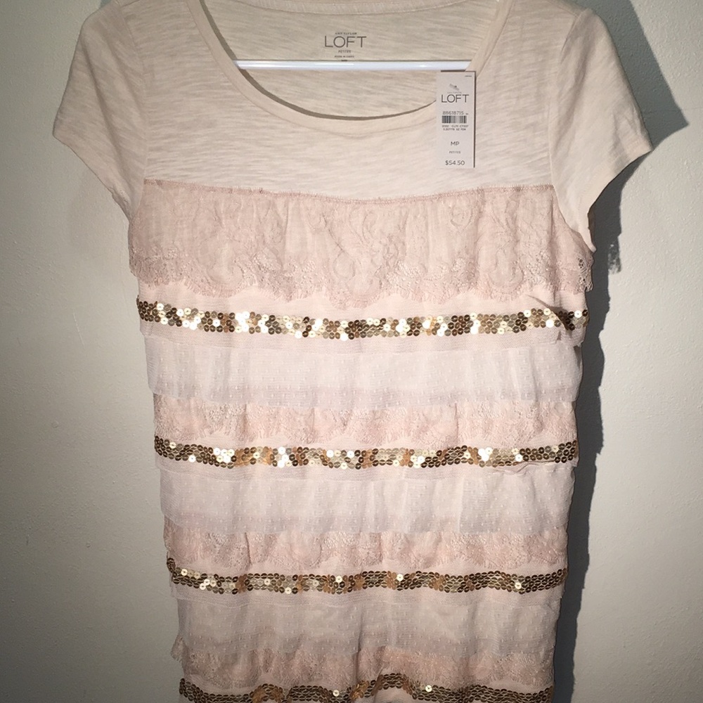Ann Taylor Loft Lace Crochet Sequined Tier Shirt